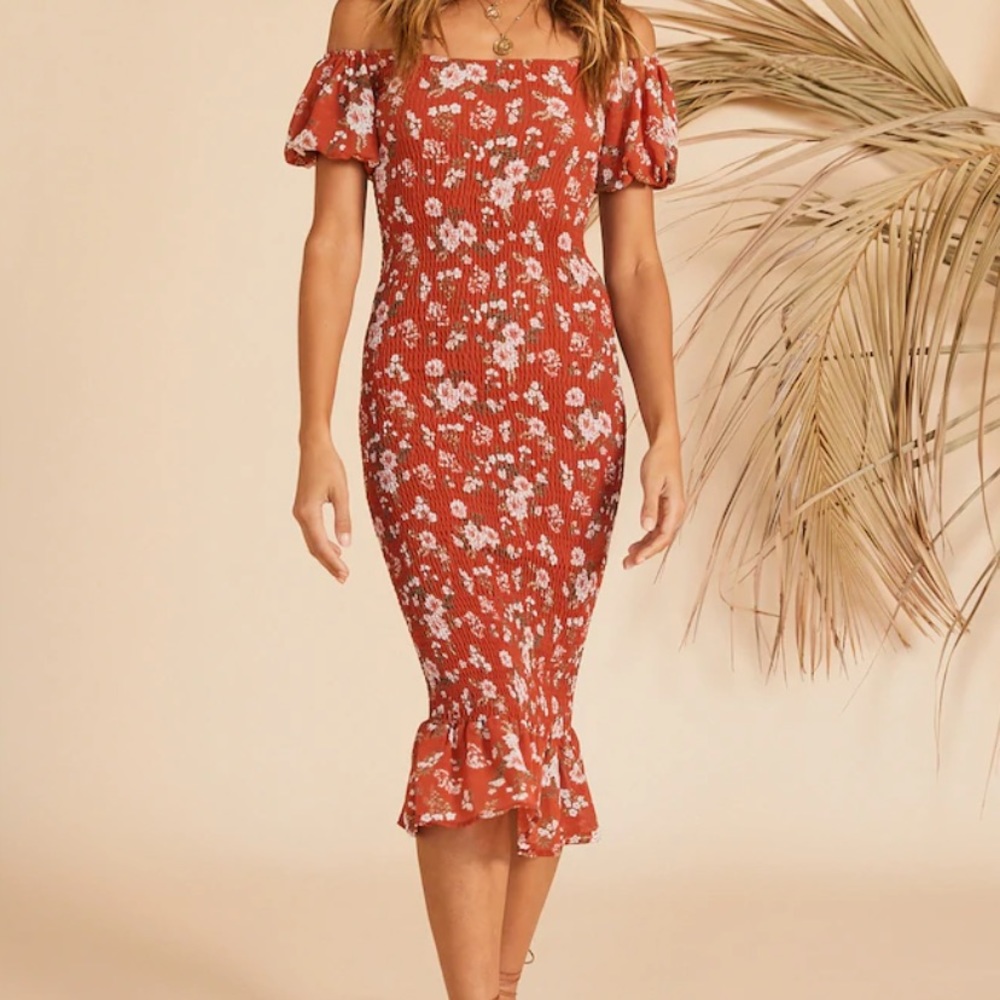 Rust floral midi dress